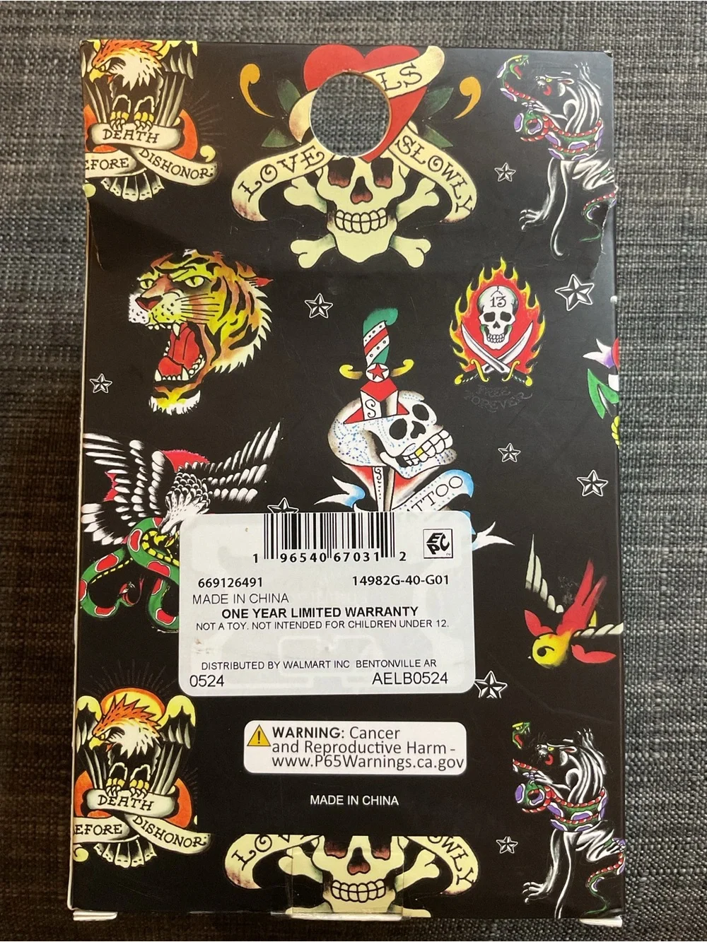 Ed Hardy Gold Tone Black Dial Watch with Red & Green Tattoo Strap #055